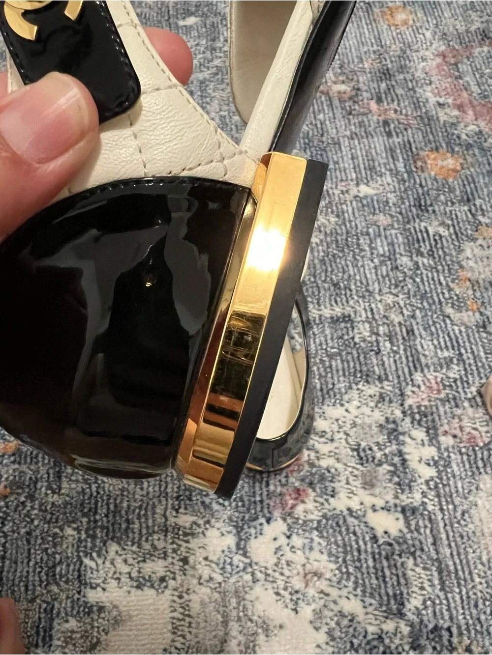 CHANEL Black & Cream Quilted Mary Jane Flats with Gold CC Hardware